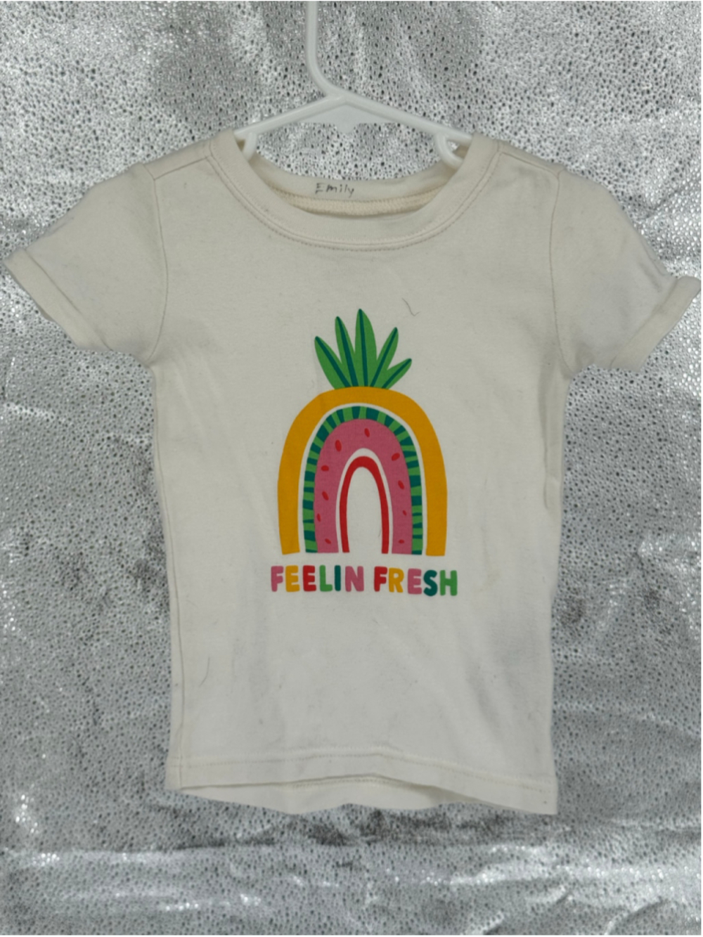 Girls Old Navy Feelin Fresh Pineapple Rainbow Graphic Tee White 3T